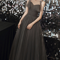 Gray tulle long A line prom dress evening dress - Thumbnail 5