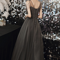 Gray tulle long A line prom dress evening dress - Thumbnail 7