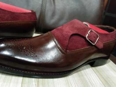 New Burgundy brown mono Brogue toe Men's Wedding shoes