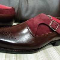 New Burgundy brown mono Brogue toe Men's Wedding shoes - Thumbnail 1