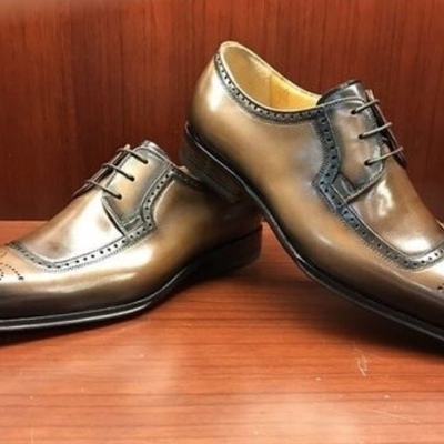 Elegant oxfords natural rust leather brogue shoes, party wear lace up shoes - Thumbnail 3