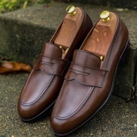 Decent Chocolate Brown Leather Moccasin Loafers Wedding Shoes - Thumbnail 1