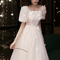 Champagne tulle short prom dress party dress - Thumbnail 3