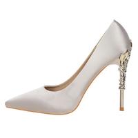 Silver/Orange/Black/Grey/Blue/Green Satin Bridal Wedding Shoes with Baroque Heel Pump Evening Party Prom Shoes Q-0014 - Thumbnail 3