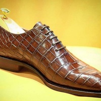 New Pure Handmade textured Leather Light Brown Alligator Stylish Lace Up Dress Shoes For Men's - Thumbnail 1