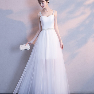 White tulle long a line prom dress white evening dress - Thumbnail 4