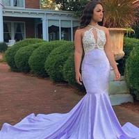 Lavender Mermaid Velvet Prom Dress,Lace Appliques with beads Evening Dresses,Cheap Long Prom Dresses,513 - Thumbnail 1