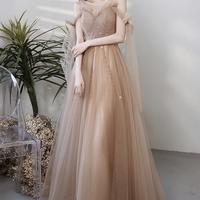 Cute tulle long A line prom dress evening dress - Thumbnail 1