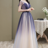 Cute tulle long A line prom dress cute evening dress - Thumbnail 2