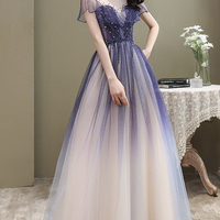 Cute tulle long A line prom dress cute evening dress - Thumbnail 5