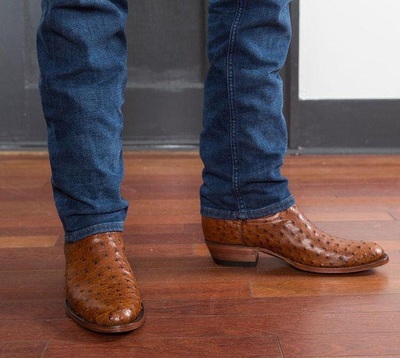 Men New Handmade Pure Brown Textured Leather & Brown Ostric Brown Textured Leather & Brown Ostrich Leather Cowboy Boots for Men's