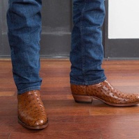 Men New Handmade Pure Brown Textured Leather & Brown Ostric Brown Textured Leather & Brown Ostrich Leather Cowboy Boots for Men's - Thumbnail 4