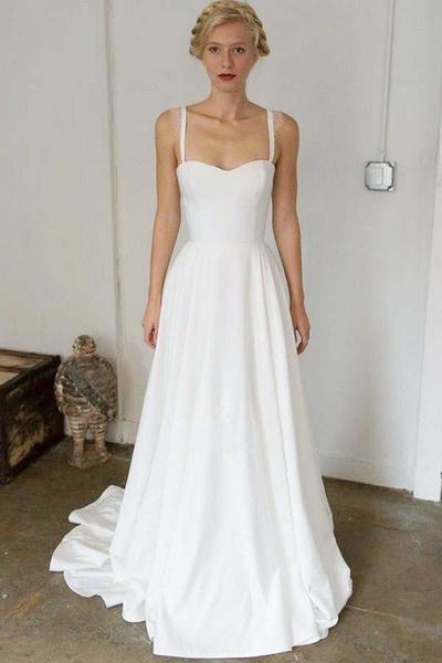 Chic A-Line Sweetheart White Satin Wedding Dresses