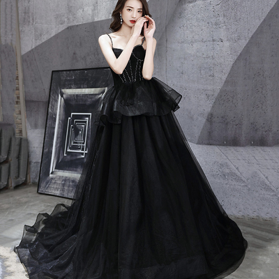 Black tulle long ball gown dress black evening dress - Thumbnail 3