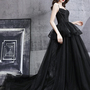 Black tulle long ball gown dress black evening dress-3