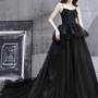 Black tulle long ball gown dress black evening dress-4