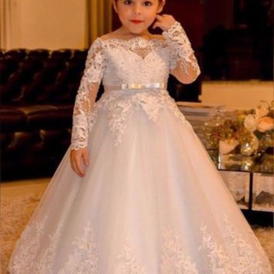 Cute long sleeve tulle flower girls dresses for wedding party
