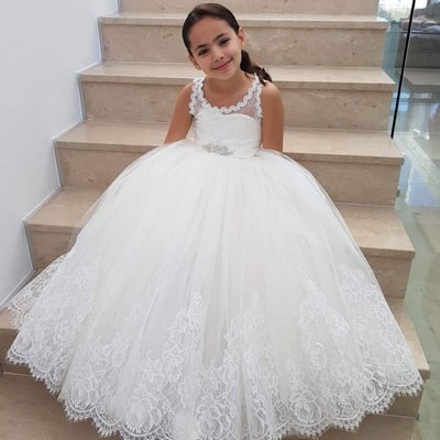 Ball gown white tulle lace flower girl dresses