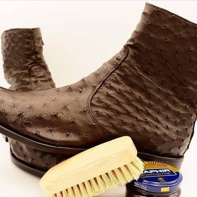  new handmade pure brown textured leather & brown ostric brown textured leather & brown ostrich leather cowboy boots for men's - Thumbnail 1