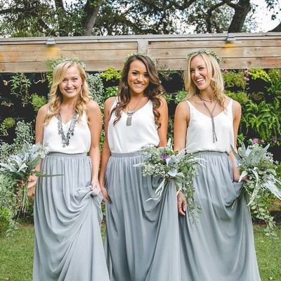 Contrast color boho bridesmaid dress with chiffon skirt,1006