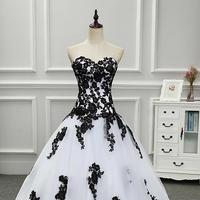 Robe De Mariage Elegant White and Black Wedding Dresses Appliqued Sweetheart Bridal Gowns Tulle Custom Made,1009 - Thumbnail 2