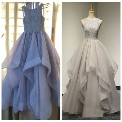 Swan grey prom dresses online scoop ruffled skirt unique prom dresses with top heavy beading long evening dresses with sweep train，1012