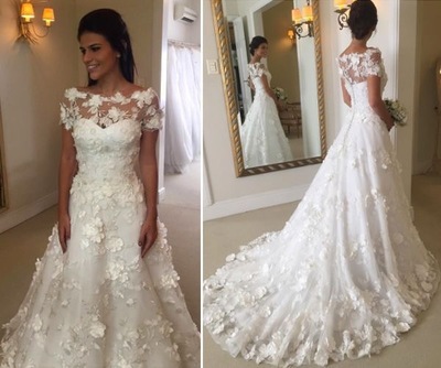 Romantic Mermaid Long Wedding Dresses with 3D Flowers,1016