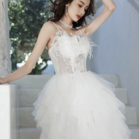 White tulle lace short prom dress party dress - Thumbnail 1