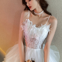 White tulle lace short prom dress party dress - Thumbnail 2