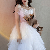 White tulle lace short prom dress party dress - Thumbnail 3