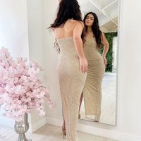 Sexy Mermaid Strapless Party Dress with Split Front - Thumbnail 1