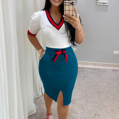 Sexy v-neck short sleeve dress two-piece set - Thumbnail 3