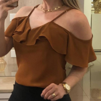 Sling Off-Shoulder Flounced Chiffon Top - Thumbnail 2