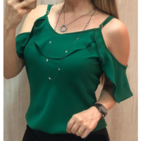 Sling Off-Shoulder Flounced Chiffon Top - Thumbnail 1