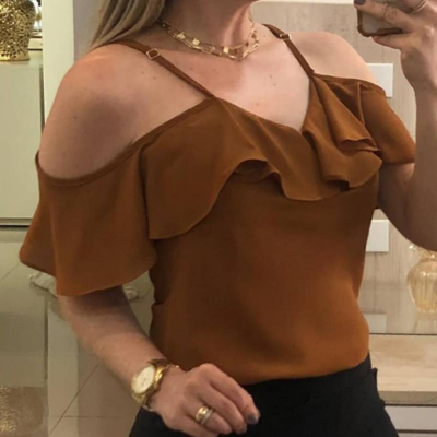 Sling off-shoulder flounced chiffon top