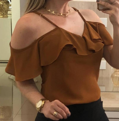 Sling Off-Shoulder Flounced Chiffon Top