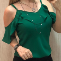 Sling Off-Shoulder Flounced Chiffon Top - Thumbnail 3