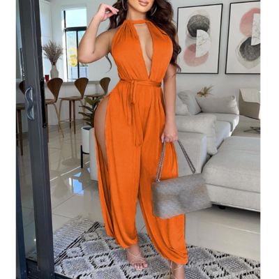 Sexy split sleeveless vest jumpsuit