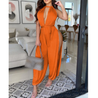 Sexy Split Sleeveless Vest Jumpsuit - Thumbnail 1
