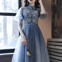 Cute Blue Short A Line Prom Dress Party Dress - Thumbnail 5