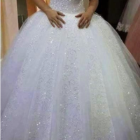 Elegant White Off the shoulder Sweetheart Beading Wedding Dress, Shinning Ball Gown Sequins Bridal Dresses,1017 - Thumbnail 2