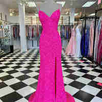 Hot Pink Straps Prom Dress with Slit,Mermaid Prom Dresses,Sexy Party Dresses,1022 - Thumbnail 2