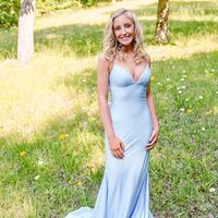 Sexy Mermaid Spaghetti Straps V Neck Blue Long Prom Evening Dresses with Cross Back - Thumbnail 1