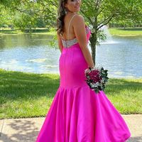 Stunning Mermaid Hot Pink Long Prom Evening Dresses with Beading - Thumbnail 1