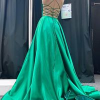 Simple A-Line V Neck High Quality Satin Long Prom Evening Dresses - Thumbnail 1