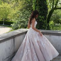 Princess Ball Gown Scoop Neck Cross Back Champagne Prom Birthday Party Dresses - Thumbnail 1