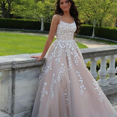 Princess ball gown scoop neck cross back champagne prom birthday party dresses - Thumbnail 4
