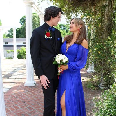 Chic a-line royal blue chiffon long sleeve evening party dresses prom dresses - Thumbnail 4