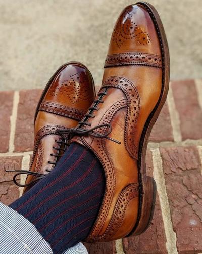 Classic Oxfords Two Tone Cap Toe Shoes, Brogue Lace Up Leather Shoes