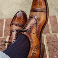 Classic Oxfords Two Tone Cap Toe Shoes, Brogue Lace Up Leather Shoes - Thumbnail 1